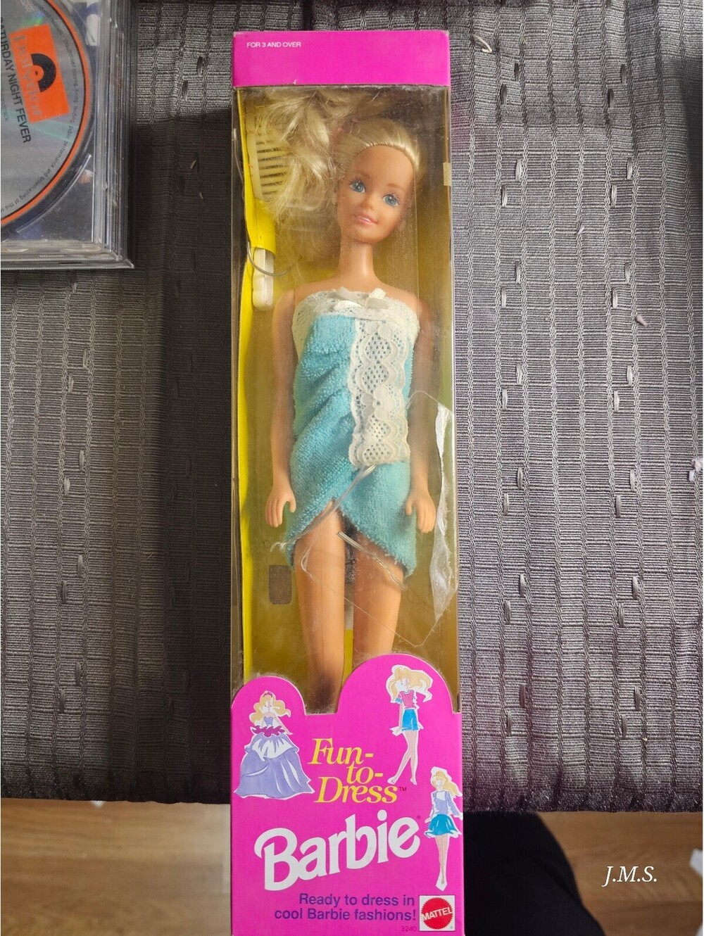 Vintage Fun-to-Dress Barbie Doll in Original Packaging with Blue Towel Outfit